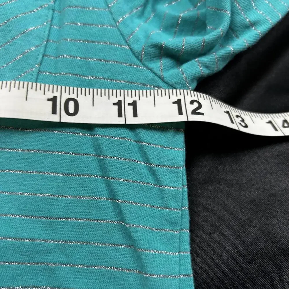 Gap Kids Girls Teal & Silver Striped Long Sleeve Shirt Size S Half Button-Up Top